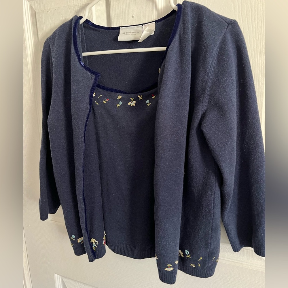 Liz Claiborne Blue Cardigan Sweater Classic Knit